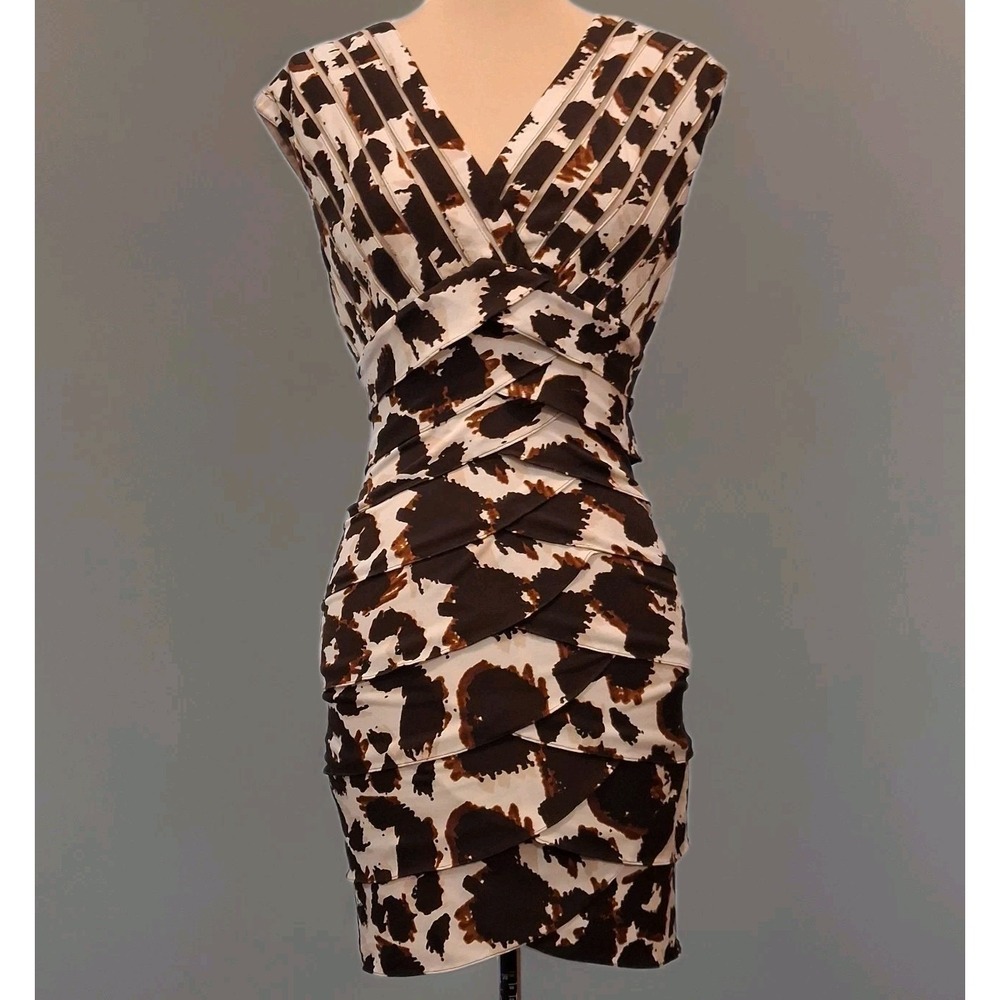 Cache Mini Dress Y2K Animal Print Stretch Tiered Body Con Mesh Detail  Womens 4